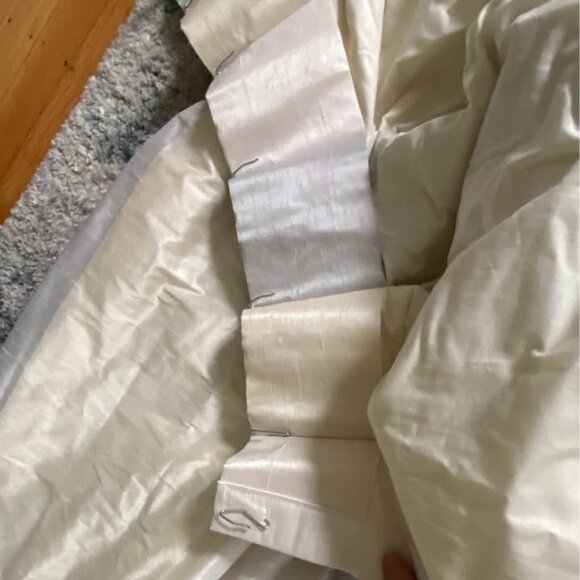 2 Custom 26W x 96L Gray/Ivory LINED Pinch Pleat Silk Curtains - Picture 8 of 9